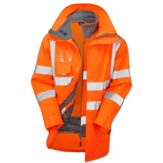 Leo Workwear 3-in-1 Clovelly Anorak Orange with Hartland Fleece RIS-3279-TOM Orange Grey